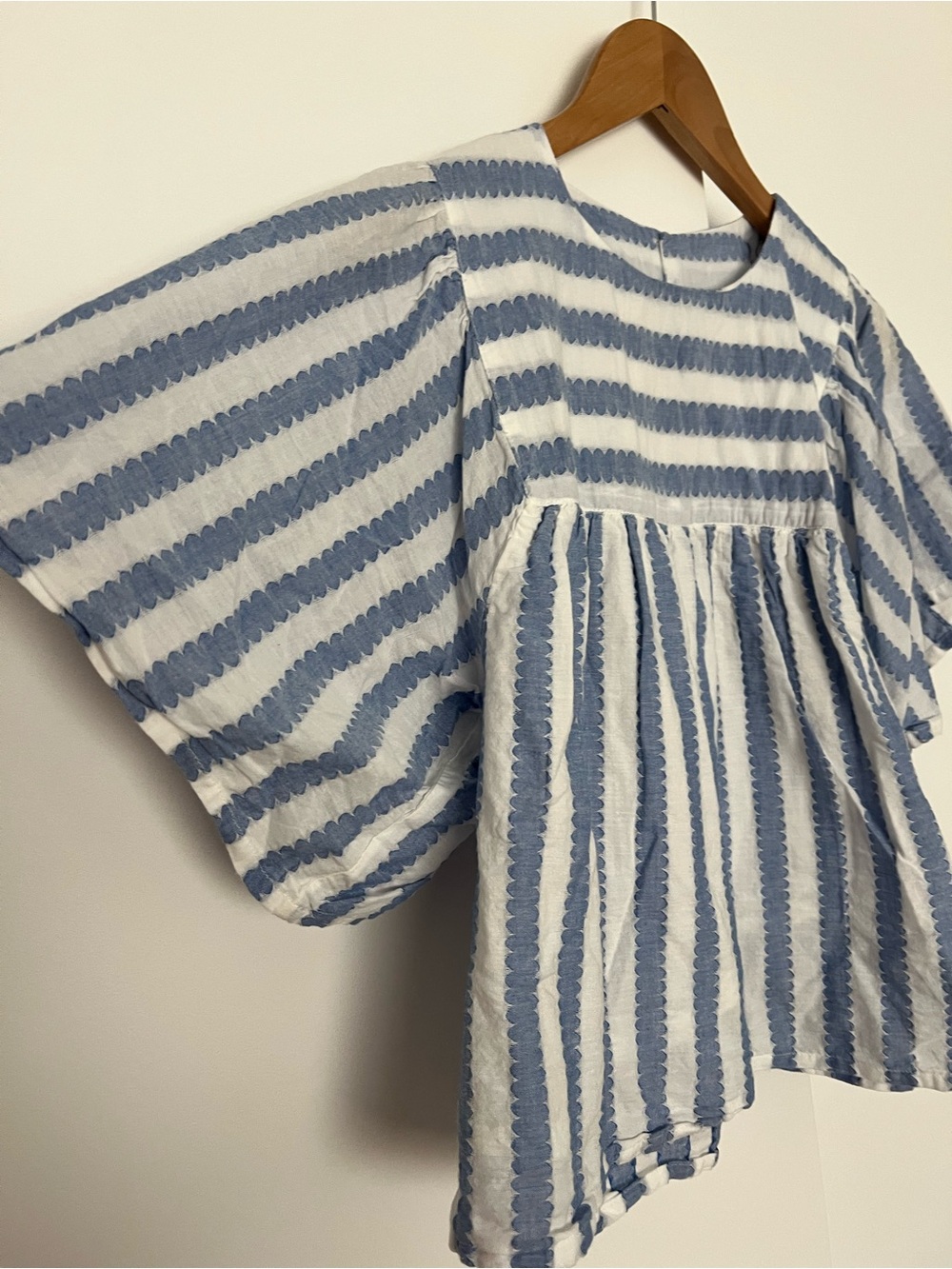 Emerson Fry India Collection Basalie Top Blouse Scallop Blue Stripe Small $118 - Picture 7 of 12
